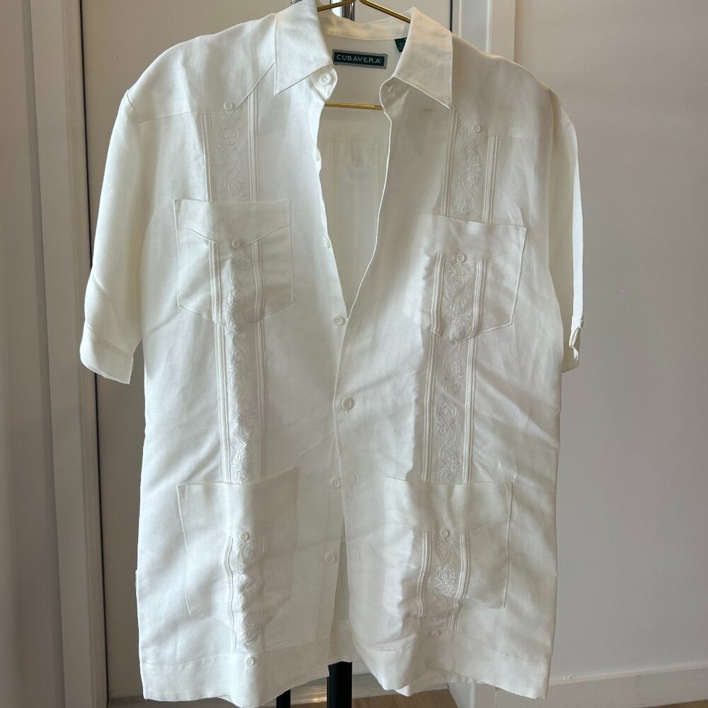 Cubavera Men's Short-Sleeve Embroidered Guayabera Shirt White Size S